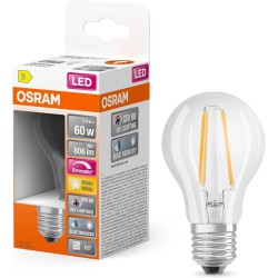Osram LED Filament Classic A60 5.8W (замінює 60W), теплий білий, діммірувана LED лампа E27, форма груша, 806 лм, CRI 90