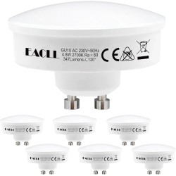 Набір з 6 ультратонких LED ламп EACLL GU10 потужністю 4.8 Вт, теплим білим світлом 2700K, світловим потоком 347 лм та кутом освіт