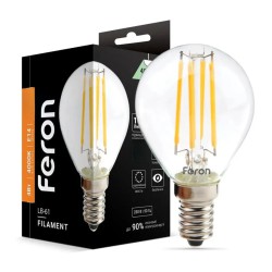Світлодіодна лампа 4W філаментна Feron з цоколем Е14 P45 нейтральне світло 4000K LB-61 Filament