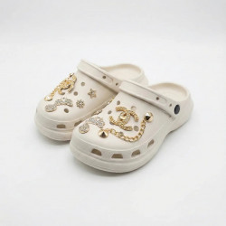 Жіночі білі сабо-кроси на платформі з джиббітсами (ланцюжки, лого), 36-41 39