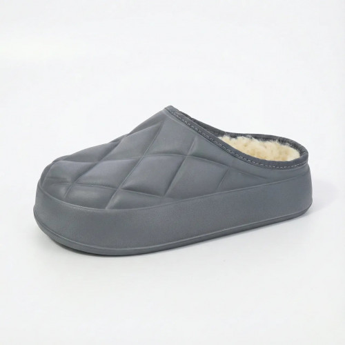 Женские зимние тапочки-дутики серые на меху (37-41). Теплые стеганые шлепанцы на платформе 39