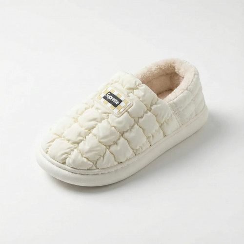 Женские дутые тапочки на меху Белые (36-41) Теплые стеганые шлепанцы Superme для дома 38