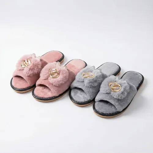 Капці жіночі домашні хутряні з ланцюжком, Пухнасті шльопанці з декором (рожеві та сірі, розміри 36-41) 41