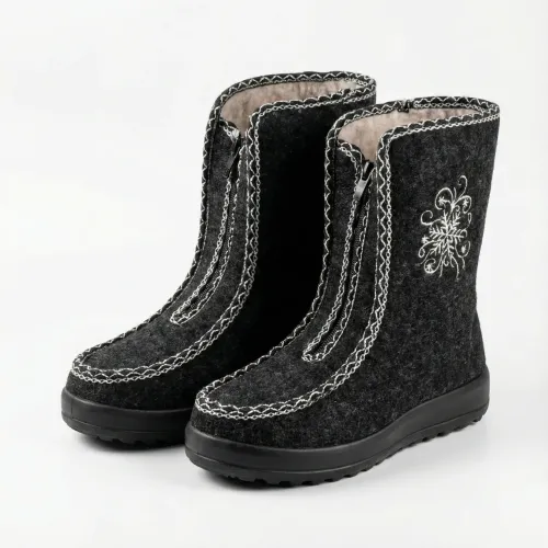 Бурки жіночі зимові повстяні на хутрі. Сірі панчохи зі сніжинкою на блискавці. Розміри 37-41 39