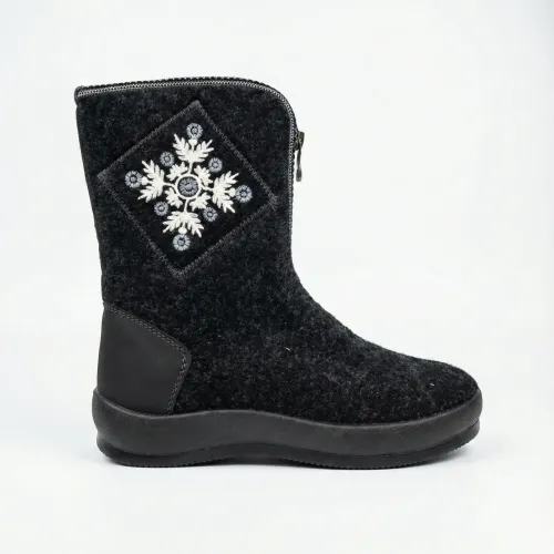 Бурки жіночі високі зимові повстяні. Чорні панчохи з вишивкою Сніжинка на блискавці. Розміри 37-41 39