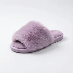 Жіночі домашні капці пухнасті хутряні бузкові (лаванда) відкриті м'які (36-41) 38