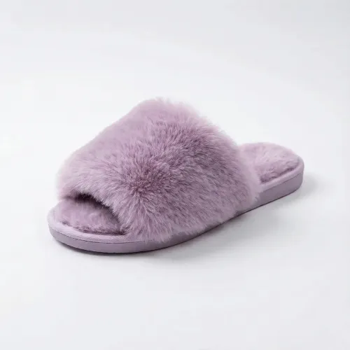 Жіночі домашні капці пухнасті хутряні бузкові (лаванда) відкриті м'які (36-41) 41