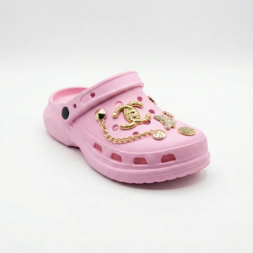 Женские кроксы розовые с украшениями и цепочкой, сабо из пены ЭВА для пляжа и прогулок (36-41) 41