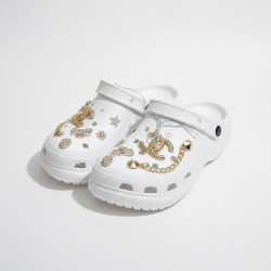 Сабо женские белые на платформе с цепочкой. Стильные кроксы ЭВА с джибитсами 36-41 41