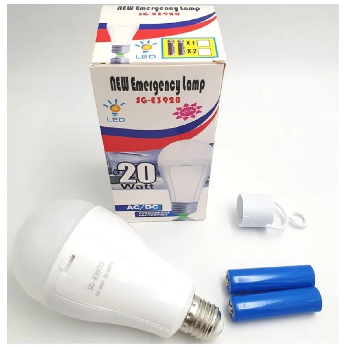 Моща лампочка 20W 18650 FN-E3920 з 2-ма акумуляторами 18650 та гачком (арт. 3276)