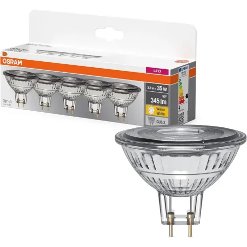 Світлодіодна лампа OSRAM MR16 GU5.3 Advantage тепле біле світло 2700K 3,8 Вт матове скло комплект 5 шт