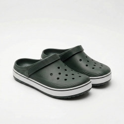 Сабо крокси (пінка) темно-зелені з білою смугою | Унісекс, пляжне взуття, Садові калоші 38