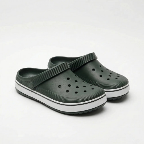 Сабо крокси (пінка) темно-зелені з білою смугою | Унісекс, пляжне взуття, Садові калоші 39