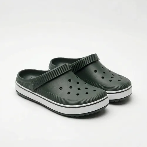 Сабо крокси (пінка) темно-зелені з білою смугою | Унісекс, пляжне взуття, Садові калоші 41