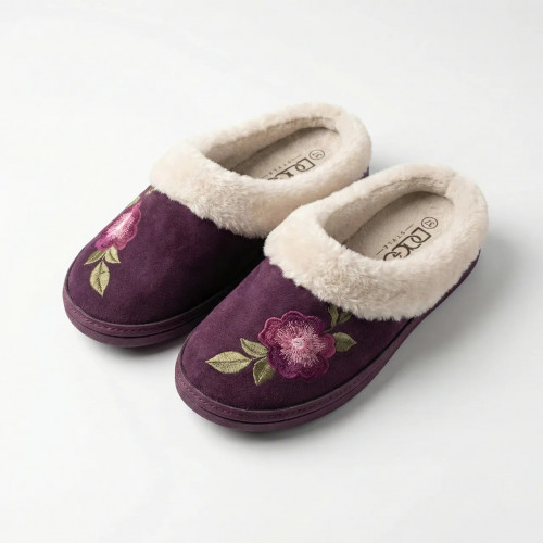 Женские домашние тапочки Dago Style фиолетовые теплые на меху с вышивкой (36-41) 41