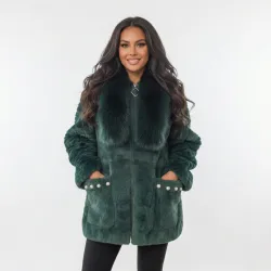 Жіноча кофта-альпака на змійці з хутряним коміром Смарагдова (50-54) теплий кардиган XXXL