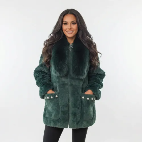 Жіноча кофта-альпака на змійці з хутряним коміром Смарагдова (50-54) теплий кардиган XXXL