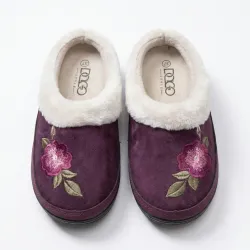 Жіночі домашні капці Dago Style фіолетові теплі на хутрі з вишивкою (36-41) закриті 38
