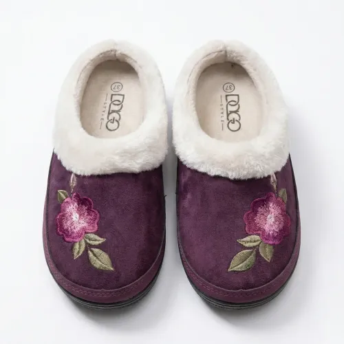 Жіночі домашні капці Dago Style фіолетові теплі на хутрі з вишивкою (36-41) закриті 39