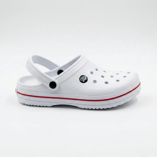 Мужские сабо (кроксы) Белые с красной полосой (41-45) из пены ЭВА для медиков и поваров 45
