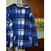 Сорочка жіноча тепла на хутрі в клітинку синя. Кофта з капюшоном на блискавці 46-54