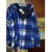Сорочка жіноча тепла на хутрі в клітинку синя. Кофта з капюшоном на блискавці 46-54