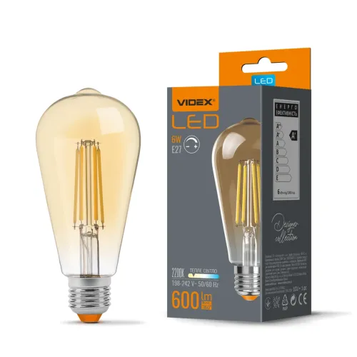 LED лампа VIDEX Filament ST64FAD 6W E27 2200K димерна VL-ST64FAD-06272