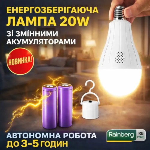 Світлодіодна Led-лампа аварійна з акумулятором 18650 е27 20 вт Світильник без дротів Лампі для дому