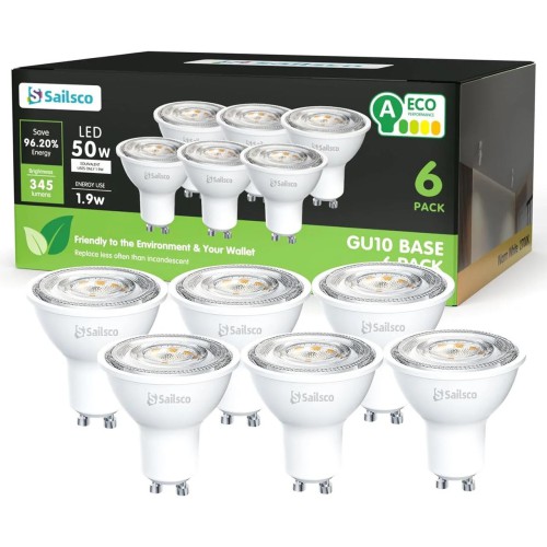 Sailsco - Світлодіодні лампи-прожектори GU10, 1.9 Вт еквівалент 50Вт, 345Лм, 2700K, теплий білий колір. Комплект - 6 штук