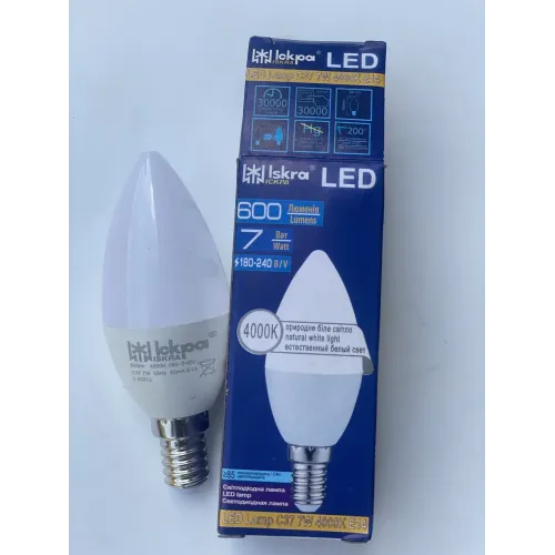 LED Лампа Іскра C37 7W 4000K E14 (свічка, аналог 60-70W) для люстр і дому