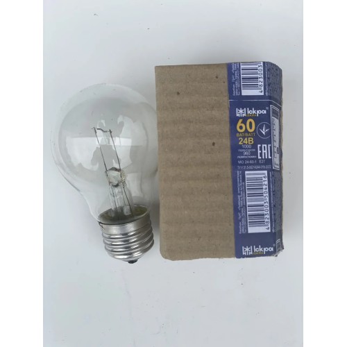 Лампа розжарювання МО 24-60 24 В 60 Вт E27 Іскра. Низьковольтна для верстатів і промисловості