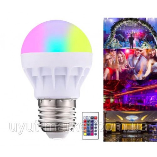 Кольорова світлодіодна лампа 3 Вт RGB G45 E27 з пультом LM736