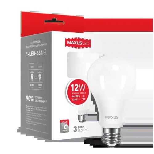Лампа MAXUS світлодіодна A60 220v 12w 4100K E27 1-LED-778