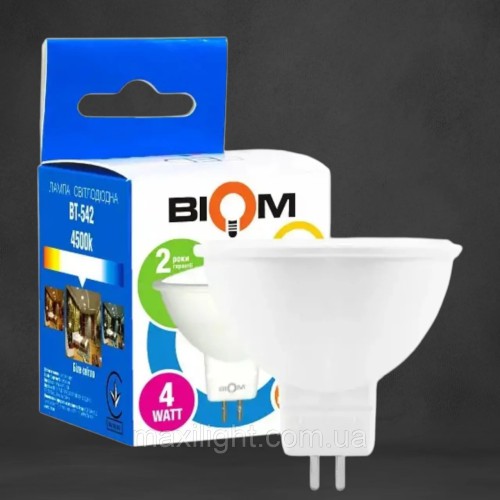 Точкова Світлодіодна Лампа BIOM 4W MR16 цоколь GU5.3 4500К нейтральний білий