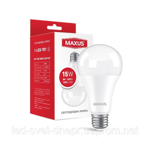 Лампа світлодіодна MAXUS 1-LED-781 A70 15W 3000K 220V E27