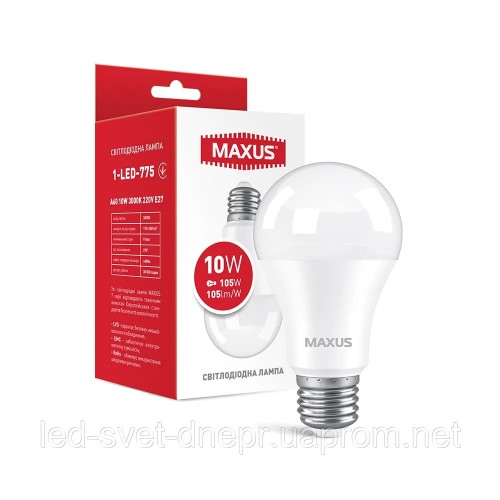 Лампа світлодіодна MAXUS 1-LED-775 A60 10W 3000K 220V E27