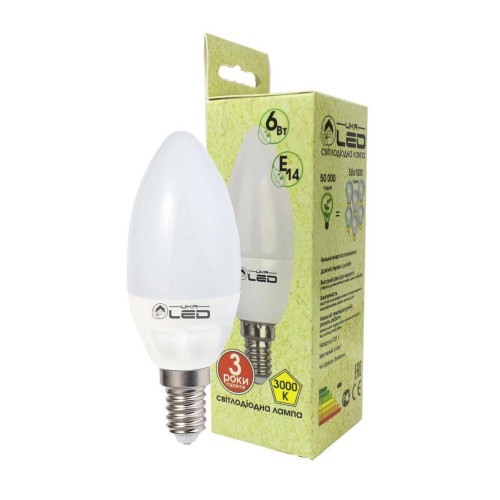 Світлодіодна лампа UkrLed Е14 6 W (Свічка) 3000 К