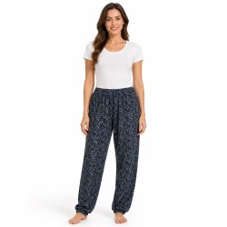 Женские домашние пижамные брюки 8XL-10XL темно-синие с цветочным принтом большого размера (арт. 27138)