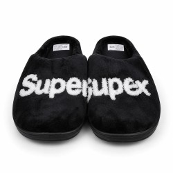 Домашние тапочки Superjupex чёрные плюшевые с объёмной надписью, унисекс, размер 37–45 (арт. 27236)