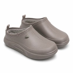Женские утепленные сабо 37-41, серо-бежевые закрытые тапочки с мехом (арт. 27258)