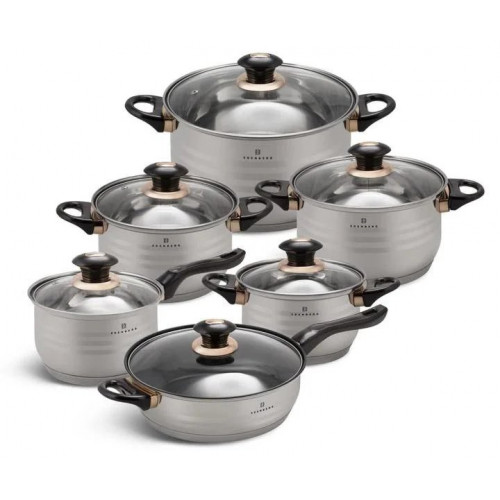 Набір кастрюль Edenberg 12 предметів зі сковорідкою з нержавіючої сталі (EB-1141)