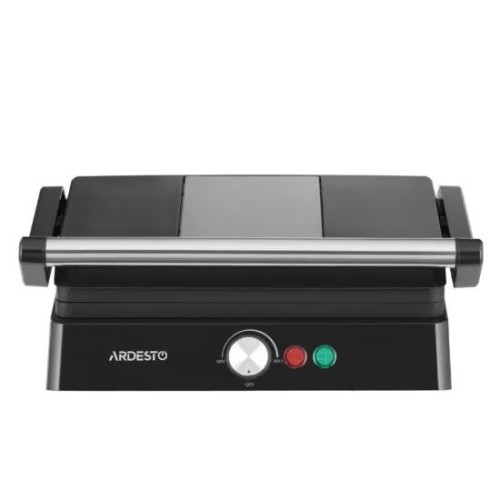 Электрогриль ARDESTO GH-1800MB Прижимной гриль ARDESTO GH-1800MB мощностью 1800 Вт и интуитивно понятным механическим управлением. Предусмотрено раскрытие на 180° и регулировку температуры. Устройство оснащено рифлеными керамическими против