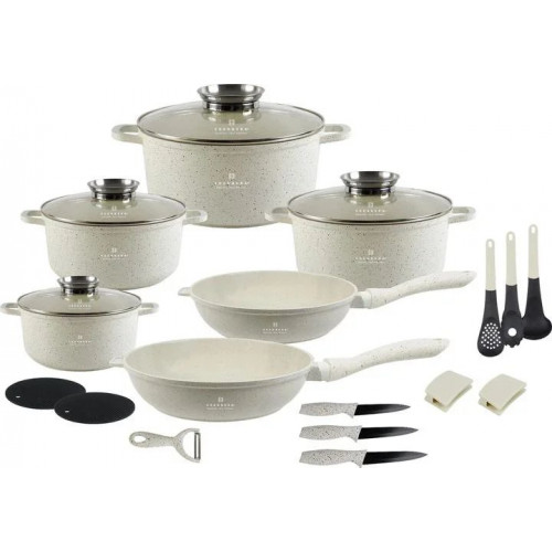 Набір посуду Edenberg із алюмінію з мармуровим антипригарним покриттям 21 предмет Бежевий (EB-8185)