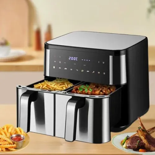 Аерофритниця сенсорна 12л ZP-209 безмасляний аерогриль для дому з таймером та 2 знімними чашами 4000W
