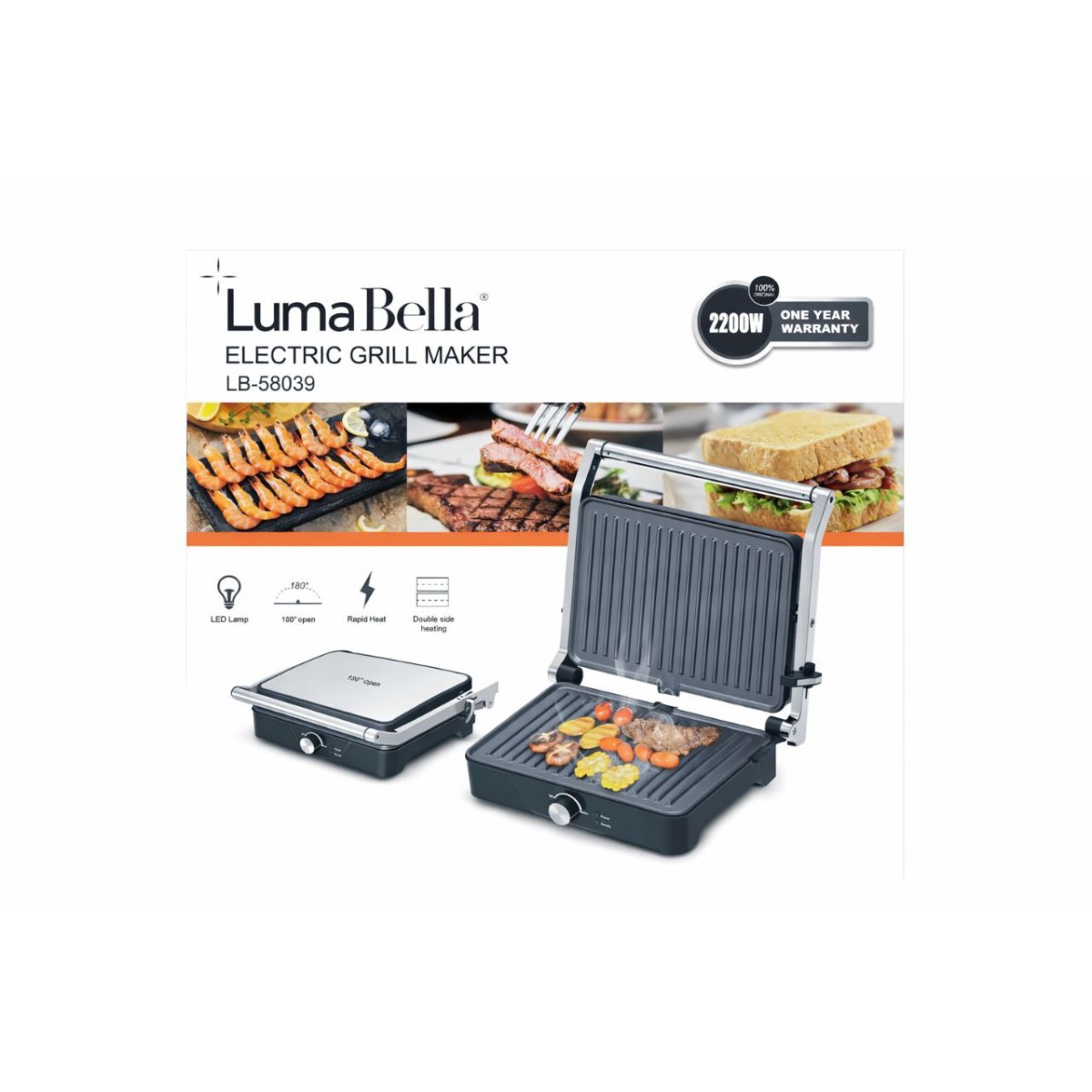 Электрический гриль LumaBella LB-58039 (2200 W) Электрический гриль LumaBella LB-58039 — это мощное и универсальное устройство для приготовления вкусных и сочных блюд в домашних условиях. Благодаря высокой мощности 2200 Вт гриль быстро разо (арт. 22528)