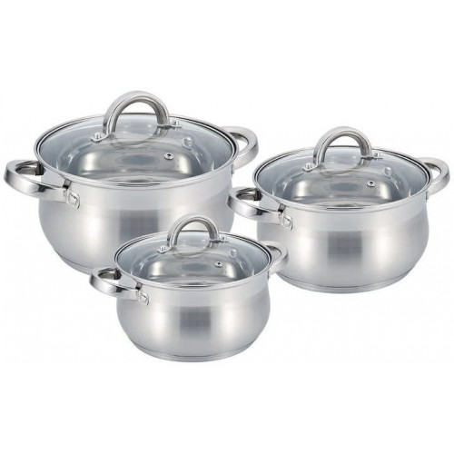 Набір каструль Benson BN-209 з нержавіючої сталі 6 предметів, багатошарове антипригарне дно,