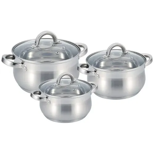 Набір каструль Benson BN-209 з нержавіючої сталі 6 предметів, багатошарове антипригарне дно,