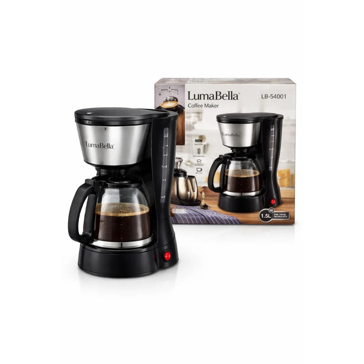 Кофеварка LumaBella LB-54001
Электрическая капельная кофеварка LumaBella — удобное решение для дома и офиса. Подходит для приготовления ароматного кофе на каждый день.
Характеристики:
Мощность: 800 Вт
Объём стеклянного кофейника: 1,5 л
Вместимость: до 12 