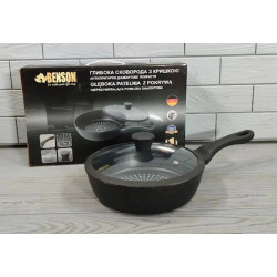 Сковорода Benson 28 см глубокая с алмазным антипригарным покрытием с крышкой (BN-450)