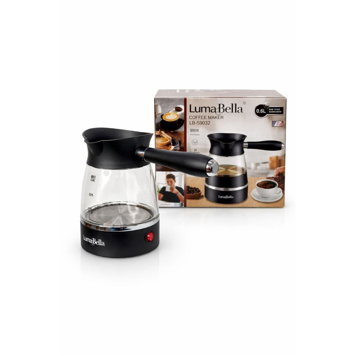Электротурка LumaBella LB-59032, 600 мл Электрическая турка LumaBella LB-59032 — удобное и стильное решение для приготовления ароматного кофе дома или в офисе. Корпус выполнен из прочного термостойкого стекла, что позволяет контролировать п (арт. 22567)